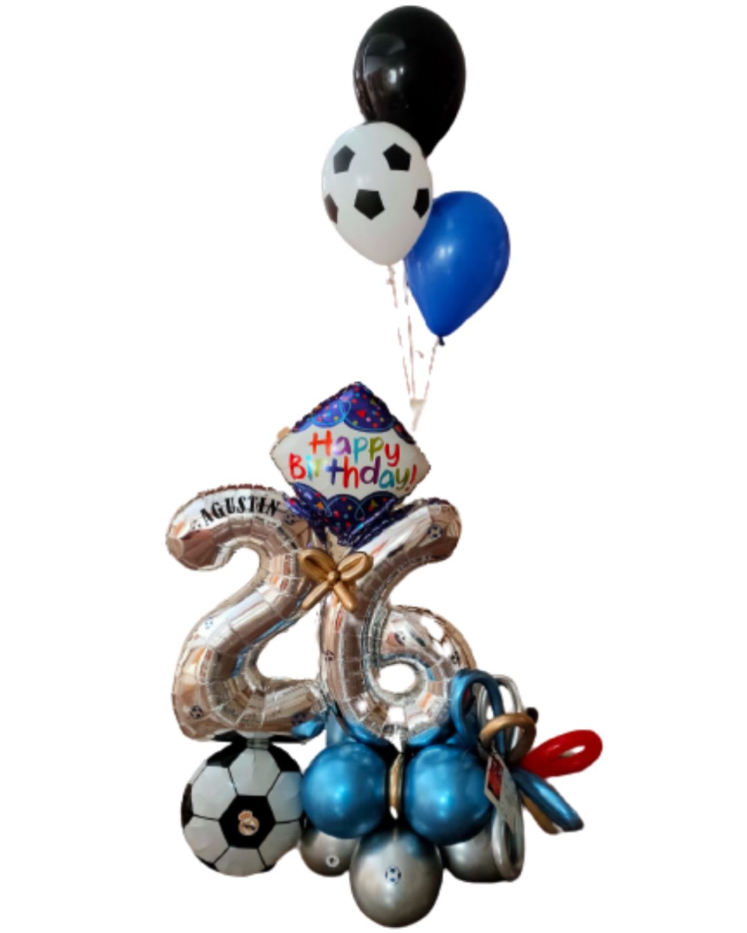 Globos de cumpleaños con número 26 y globos de helio con motivo de fútbol